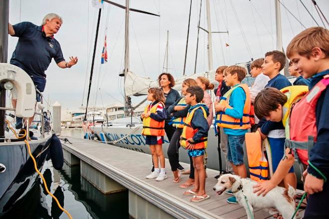 Johann von Eicken, owner of Swan 56 Latona talks to the young Opi sailors from the Real Club Nautico de Arrecife about the race ©  James Mitchell / RORC
